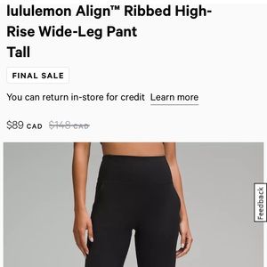 Lululemon Align Ribbed Wide Leg Pant Size 4